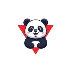 Naklejka premium Cute Panda Mascot with Red Triangle – Kids Cartoon Vector