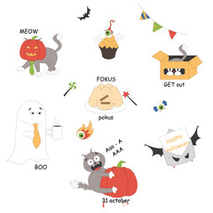 Halloween stickers with cats and ghost