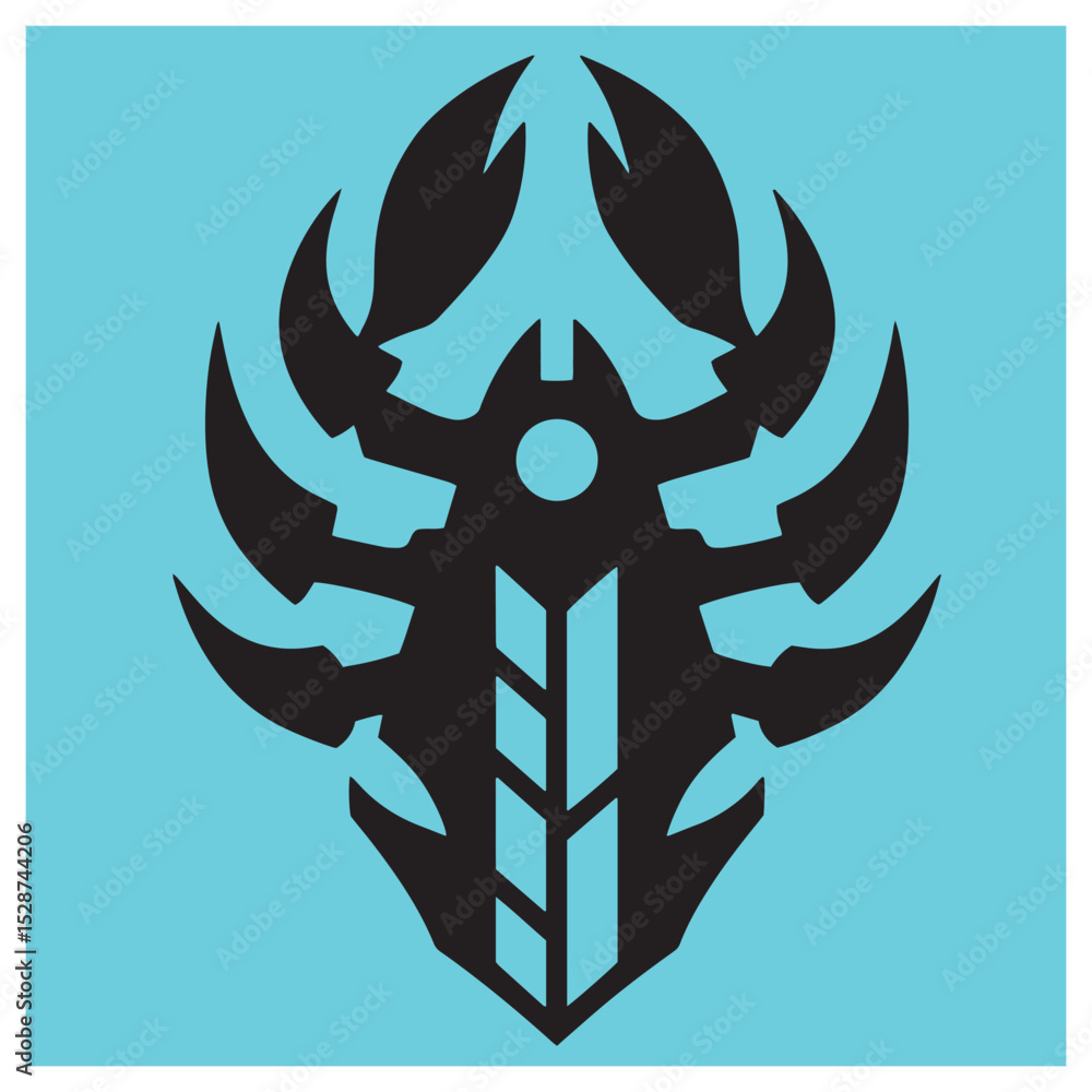 Poster abstract tribal design with sharp elements centered on a light blue background