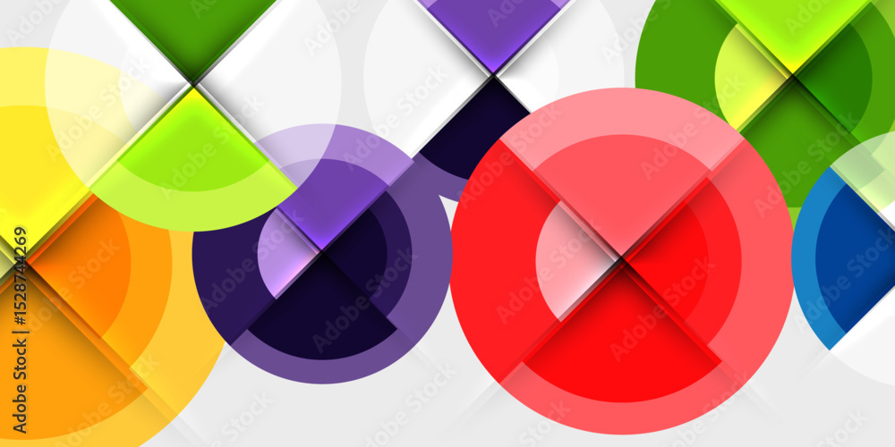 Aufkleber abstract design features overlapping circles, squares. vibrant colors create dynamic composition on 
