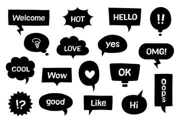 吹き出し　ポップ　フレーズ　モノクロ　セリフ　レトロ　ベクター　セット　デザイン　アイコン　SNS
