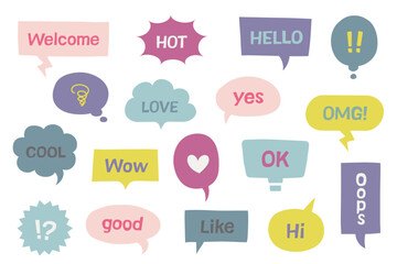 吹き出し　ポップ　フレーズ　セリフ　レトロ　ベクター　セット　デザイン　アイコン　SNS　会話