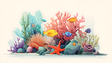 flat illustration of colorful coral reef tropical