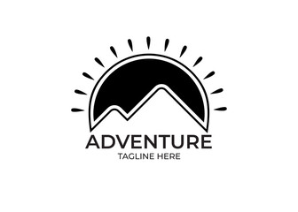 Obraz premium Adventure mountains and sun logo icon design. Editable, black and white vector
