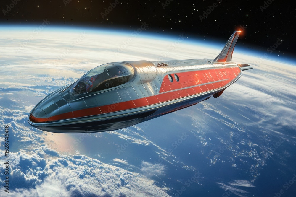 Poster futuristic spaceship navigates earth's orbit in breathtaking outer space view, futuristic spaceship 