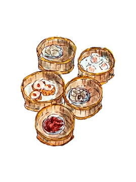 assorted dimsum watercolor illustration