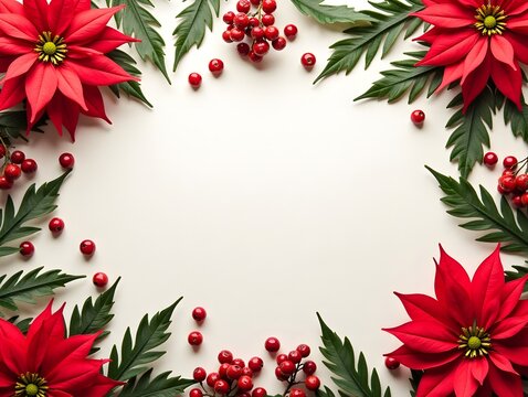 Colorful poinsettias and seasonal berries create a festive arrangement on textured paper backdrop