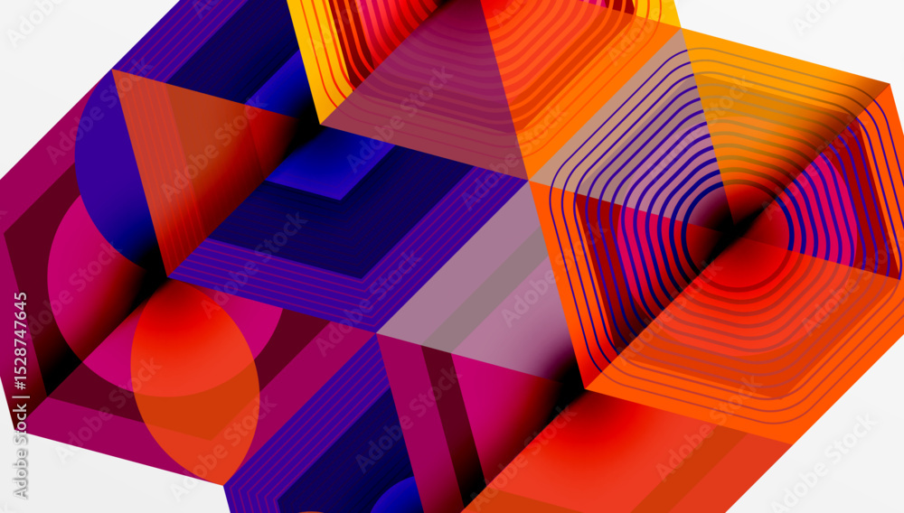 Aufkleber abstract geometric composition. vibrant colors blend, creating dynamic shapes, lines, curves. modern