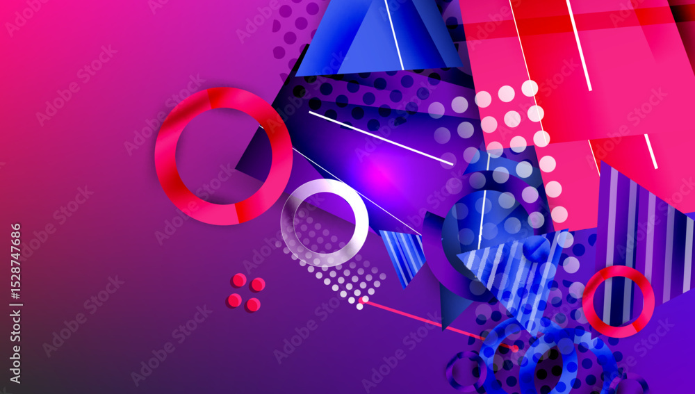Fototapete Abstract composition. Vibrant colors, geometric shapes overlap creating dynamic visual experience. Modern design elements present.