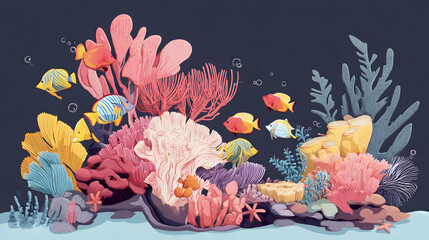 flat illustration of colorful coral reef tropical