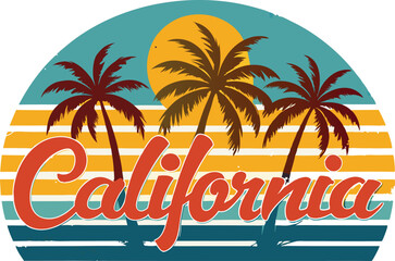Obraz premium Retro California Palm Trees Sunset Graphic Design Illustration