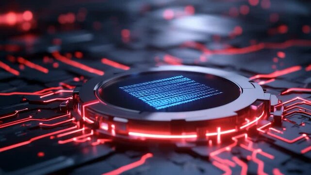 Central processing unit with glowing circuitry high tech computer chip microprocessor