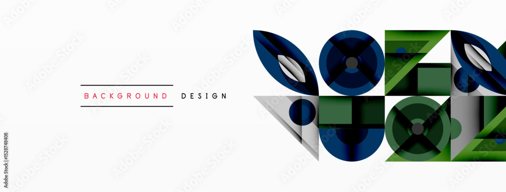 Aufkleber Abstract geometric shapes overlap, creating dynamic visual effect. Blue, green, white dominate composition. Minimalist design suitable background.