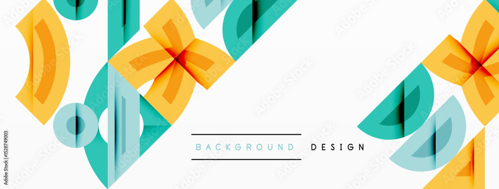 Poster Abstract floral design. Geometric shapes overlap, creating vibrant patterns. Light background enhances colorful elements. Modern aesthetic.