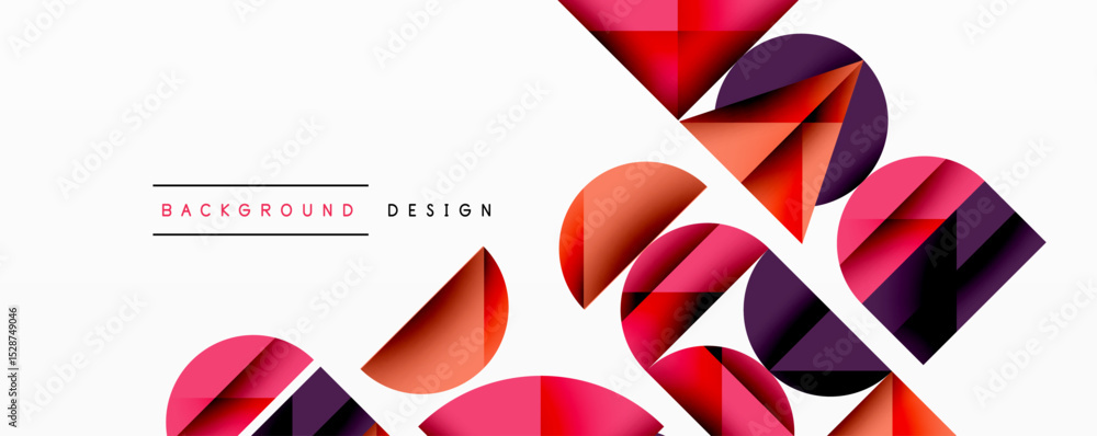 Aufkleber abstract geometric shapes overlap, creating dynamic composition. red, purple hues dominate white bac