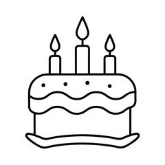 Birthday cake line drawing three candles festive treat