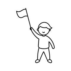 Happy boy holding a flag line drawing illustration