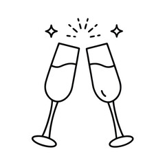 Two champagne flutes toasting line drawing celebration cheers