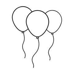Three simple line drawing balloons floating up