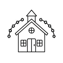 Festive little house line drawing christmas lights