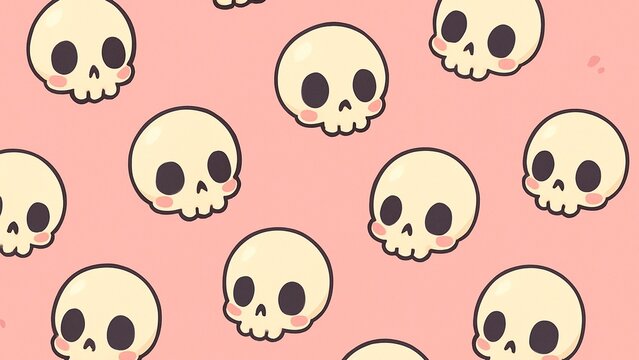 Cute chibi anime skulls pink wallpaper kawaii background