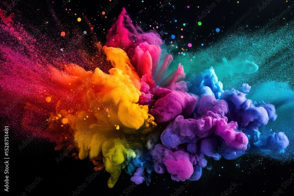 Poster vibrant color explosion showcasing a dynamic burst of creativity in a modern art display, vibrant co