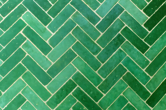 Green herringbone tile pattern background texture for interior design and architecture projects