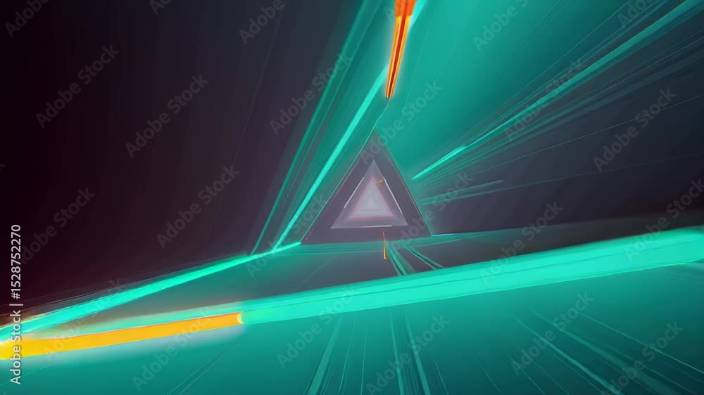 Aufkleber hypnotic neon triangle tunnel flight abstract background seamless loop 4 k ultra h d orange teal glo