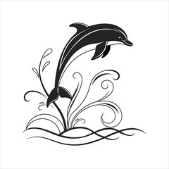 silhouette dolphin on white background