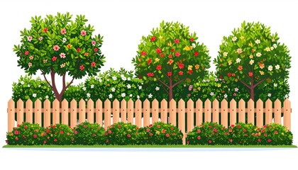 Lush garden with a decorative fence surrounded by colorful flowers creating a tranquil outdoor retreat