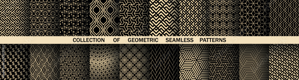 Aufkleber Geometric set of seamless black and golden patterns. Simple vector graphics