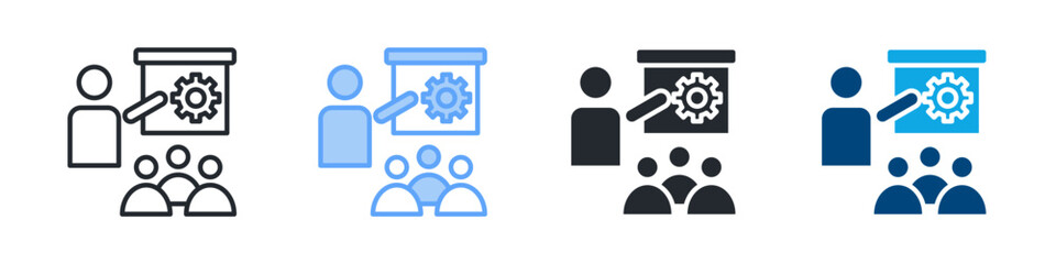Training Icon Set Multiple Style. Design In Outline, Blue, Glyph, Dualtone