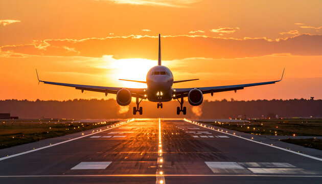Airplane Taking Off at Sunset A Stunning Aviation Image