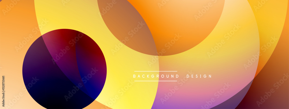 Poster Abstract vibrant overlapping circles create dynamic gradient background. Warm colors dominate composition, offering modern aesthetic.