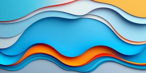 Abstract layered paper cut wave design in blue and orange hues, curve, design element