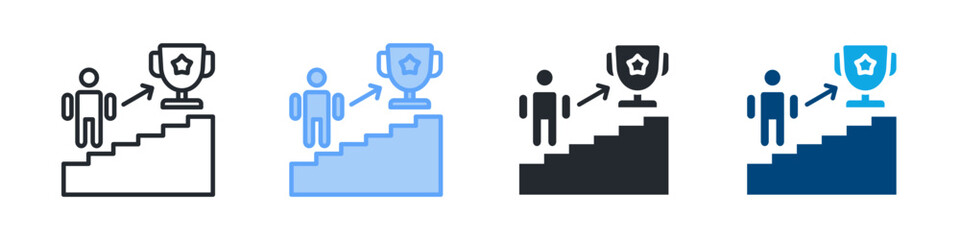 Achievement Icon Set Multiple Style. Design In Outline, Blue, Glyph, Dualtone