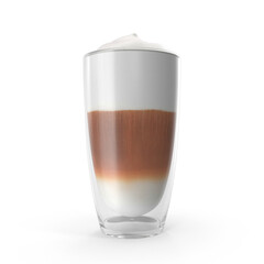Refreshing Iced Latte in Glass with Ice Cubes Isolated on Transparent Background