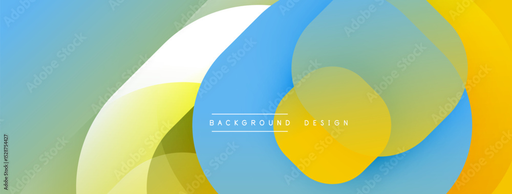 Poster abstract design features overlapping circles, gradients. colors include blue, yellow, green, white. 