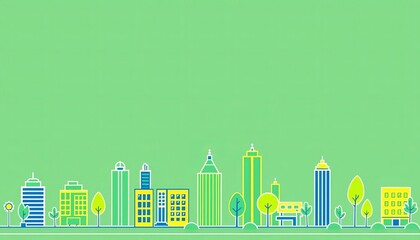 A set of vibrant green city-themed line icons, perfect for eco-friendly projects,  ecology,  green