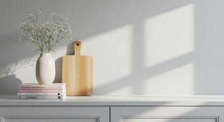 Minimalist Beige and White Kitchen Shelf with Wooden Utensils