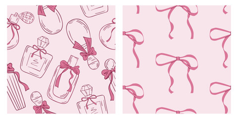 Vintage pattern with perfume bottles and bows