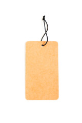 Brown paper price tag with black string isolated on white background, Square paper label