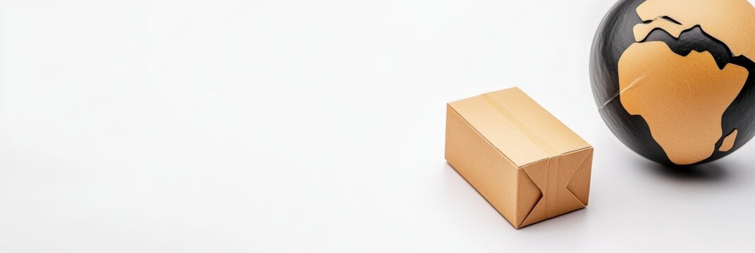 Sustainable Packaging Solutions for a Greener Planet, A globe and a cardboard box symbolize global shipping and logistics concepts.
