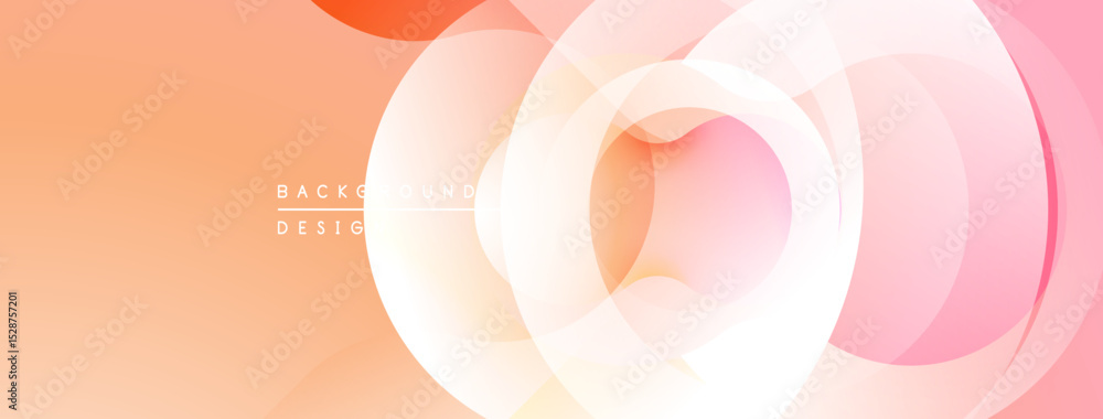 Poster Abstract circular shapes overlap, creating soft gradients. Peach, pink hues dominate design. Minimal text reads background design.