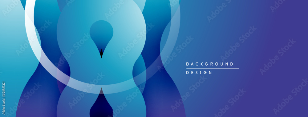 Poster Abstract blue shapes overlap, creating dynamic visual effect. Gradient shades provide depth, modern aesthetic. Minimalist design.