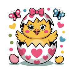 Cute chick in heart egg vector illustration isolated on white background