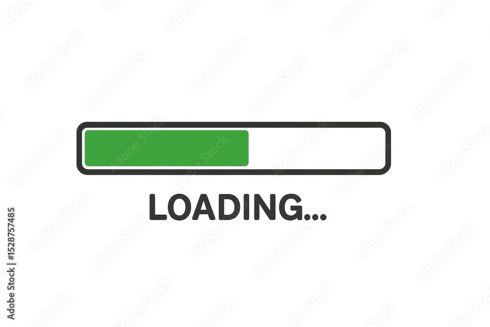 Poster green loading bar progressing on a transparent background, symbolizing an ongoing process or downloa