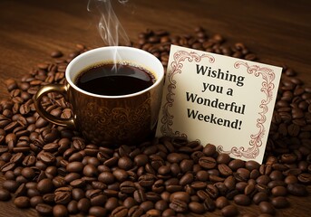 Aromatic Coffee Beans and a Wishing You a Wonderful Weekend Note