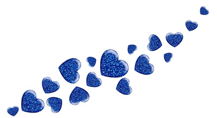 Cascading blue glitter hearts, isolated on white & transparent background, perfect for Valentine's Day, baby boy shower, wedding invitations, romantic greetings, anniversaries,