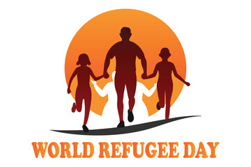 Minimalist Hands Holding Running Family Silhouette – Refugee Concept Vector